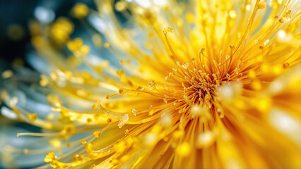 Golden Flower Explosion: Close-up of a vibrant yellow flower with delicate pollen details