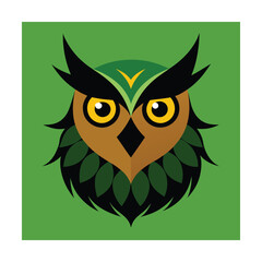 Fototapeta premium Owl Head with Leaf Feather Elements Logo