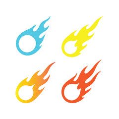 Four stylized flame icons in different colors isolated on white background