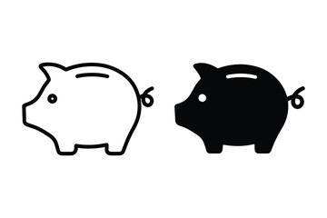 Two piggy bank icons one outline and one solid black isolated on white background