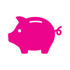 Bright pink piggy bank icon symbolizing savings and financial growth isolated on white background