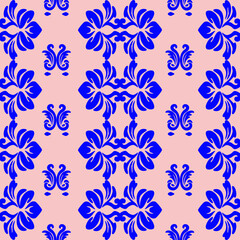 Diamond Layout Royal Damask Pattern.Classic vintage damask pattern with royal elements arranged in a diamond layout on a pastel pink background. Great for regal-themed design projects.