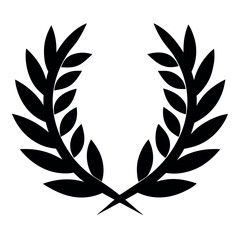 Black Silhouette of Two Leaf Branches Forming a Laurel Wreath on White Background