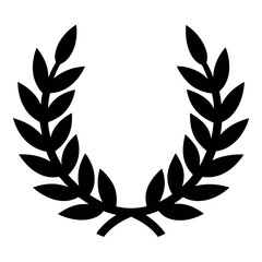 Isolated Black Laurel Wreath Icon Against White Background Depicting Victory and Honor