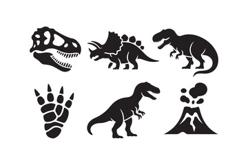 Collection of dinosaur silhouettes including t rex triceratops and volcano
