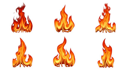 Six cartoon flames arranged on a black background    .ai generative, transparent background, white background. isolated on white background, png, jpeg, jpg.