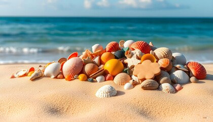 Obraz premium Vibrant Seashell Wave Pattern on Tropical Beach Sand 