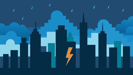 Fototapeta premium Dramatic City Skyline During Storm with Lightning in Background