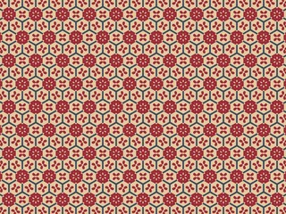 Elegant seamless pattern with red and blue floral hexagons.