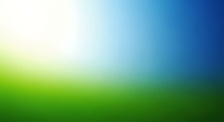 Obraz premium Illustration of soft abstract background with a bright white glow fading into a clear blue sky and lush green grass, evoking a sense of nature and tranquility