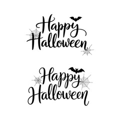 Happy Halloween Text with Bats and Webs