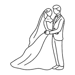 결혼하는 커플 라인 아트 일러스트