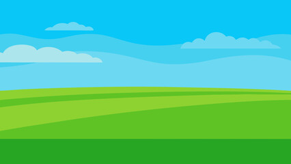Obraz premium Flat Green Field Under Open Blue Sky Serene Natural Landscape