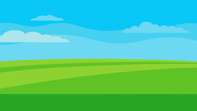Flat Green Field Under Open Blue Sky Serene Natural Landscape