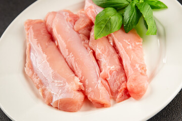 Rabbit raw meat fillet dietary fresh delicious gourmet food background on the table rustic food top...