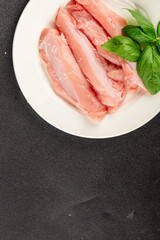 Rabbit raw meat fillet dietary fresh delicious gourmet food background on the table rustic food top view copy space keto and paleo diet