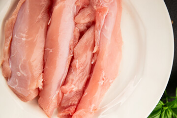 Rabbit raw meat fillet dietary fresh delicious gourmet food background on the table rustic food top...