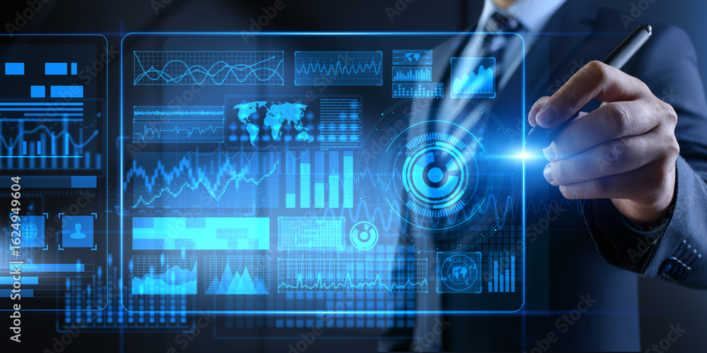 Poster business intelligence and data analytics management with advanced digital dashboards.