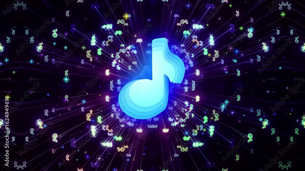 Poster dynamic musical energy glowing notes radiating light and rhythm in a vibrant abstract visualizer,abs