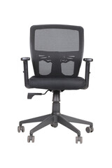 Ergonomic black office chair with adjustable armrests, mesh backrest, and headrest, designed for...