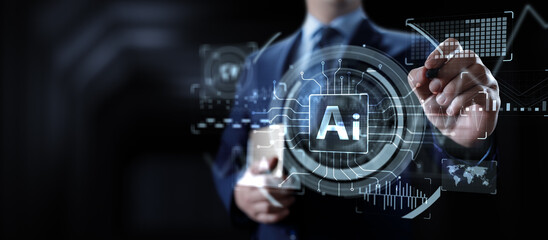 Artificial Intelligence Technology and Global Business Strategy Concept with Digital Interface.