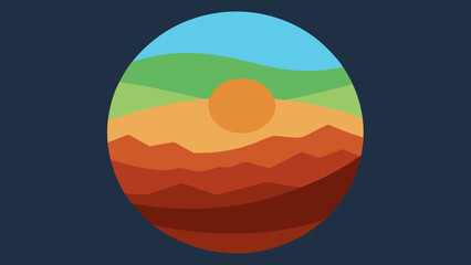 Flat Vector Circle Landscape with Layers of Terrain Abstract Design