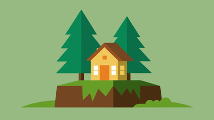 Forest Home Near a Tree Stump Covered in Moss Natural Setting