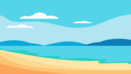 Horizon View of Beach and Calm Ocean Water Summer Coastal Scene