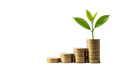 Plant growing from stacked coins on a black background    .ai generative, transparent background, white background. isolated on white background, png, jpeg, jpg.