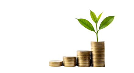 Plant growing from stacked coins on a black background    .ai generative, transparent background, white background. isolated on white background, png, jpeg, jpg.