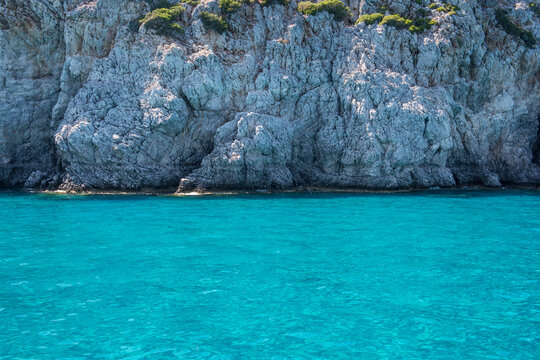 Sea and beach in Anthony Quinn bay, Rhodes island, Dodecanese, Greece