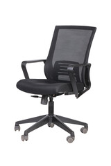 Ergonomic black office chair with adjustable armrests, mesh backrest, and headrest, designed for...