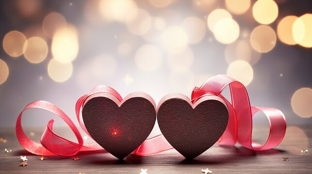 Two Hearts with ribbon.. Valentines day.