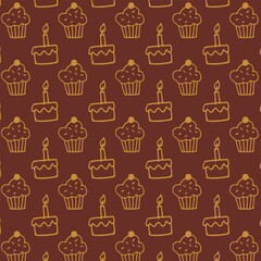 Hand drawn cake seamless pattern