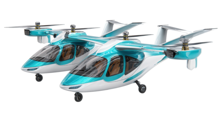 Electric and Autonomous Air Taxis background isolated on a Transparent background, PNG file.