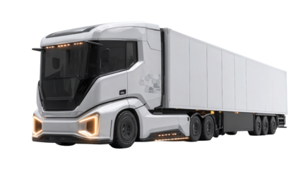 Electric Autonomous Freight Trucking background isolated on a Transparent background, PNG file.