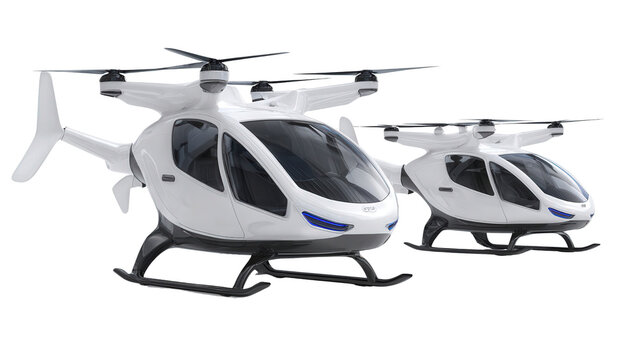 Electric and Autonomous Air Taxis background isolated on a Transparent background, PNG file.
