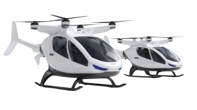 Electric and Autonomous Air Taxis background isolated on a Transparent background, PNG file.