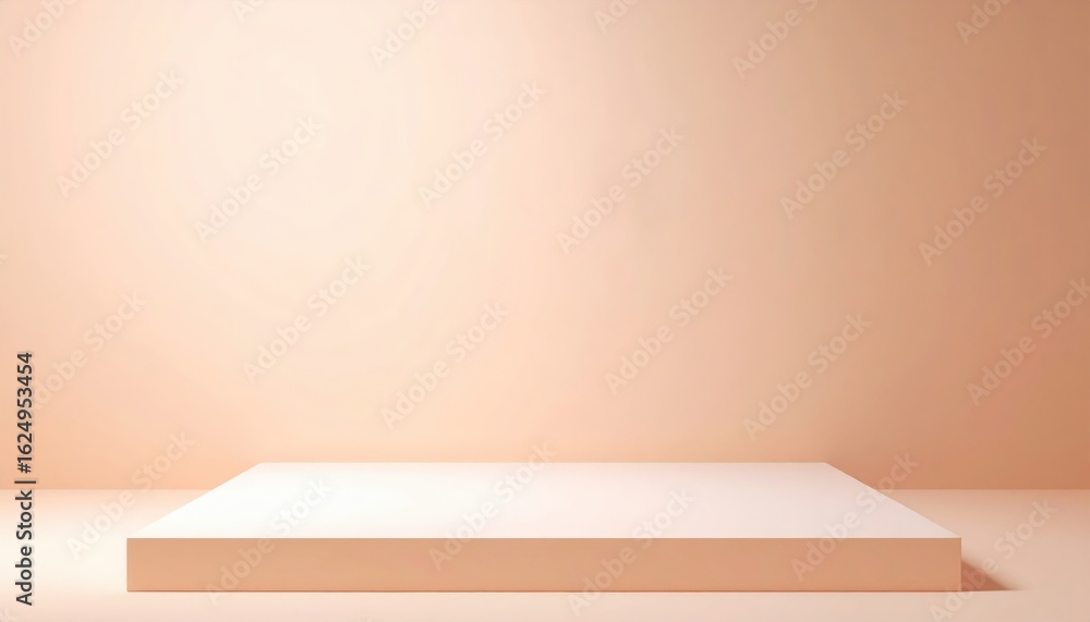 Aufkleber showcasing minimalist design empty display platform contemporary studio warm environment wide angle 