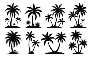 Vector art of silhouette of tropical palm trees isolated on white background for summer vacation