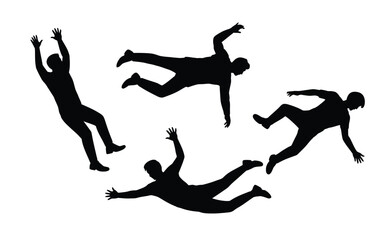 Vector art of silhouette of people falling down, jumping or skydiving isolated on white background