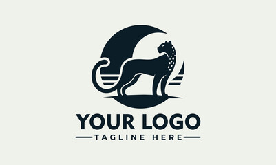 Silhouette of a panther resting atop stylized waves, set against a crescent moon with stars.