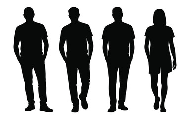 Vector art of silhouettes of diverse people standing and walking isolated on white background for design