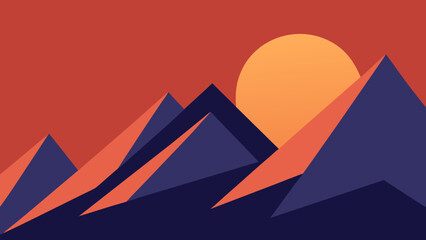 Abstract Geometric Mountains with Gradient Sky Modern Landscape Art