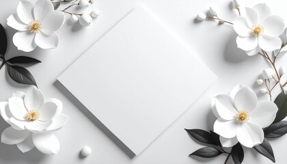 Floral arrangement displaying white magnolia flowers minimalistic studio setting high-quality photography calm environment aesthetic perspective