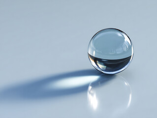 A captivating close-up of a crystal ball, showcasing its clarity, reflection, and shadow on a light surface.