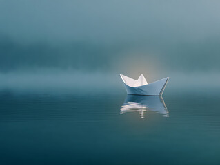 Paper Boat on Misty Water: A Serene Journey of Imagination and Reflection