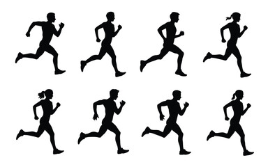 Vector art of set of running people silhouettes isolated on white background for your design project