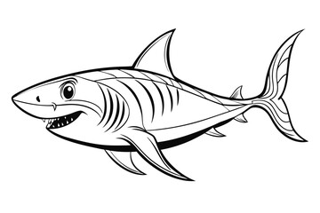 coloring page line art the great white shark fish vector