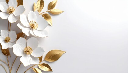 Fototapeta premium Elegant white and gold floral arrangement studio setting graphic design minimalist style close-up view creative concept for home decor